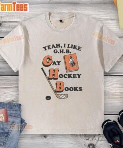 Good Yeah I Like G.H.B. Gay Hockey Books washed t-shirt featuring vibrant colors and a fun, playful design.