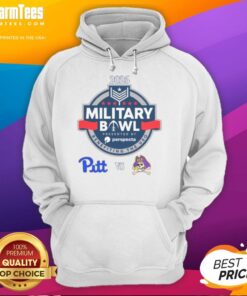 Official Pittsburgh Panthers vs East Carolina Pirates 2025 Military Bowl hoodie featuring team logos and vibrant colors.