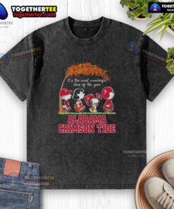 Alt Text: Happy Alabama Crimson Tide X Peanuts Snoopy and Friends autumn washed t-shirt celebrating the most wonderful time of the year.