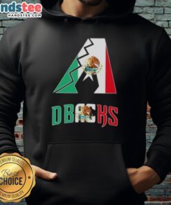 Happy Arizona Diamondbacks baseball fan wearing a Mexican flag hoodie at a game, showing team spirit and culture.