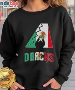 Happy Arizona Diamondbacks baseball sweatshirt featuring vibrant Mexican flag design, perfect for fans and casual wear.