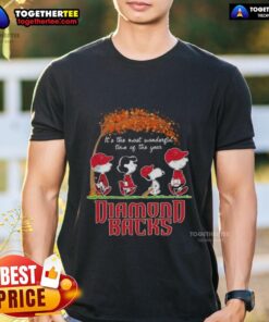 Happy Arizona Diamondbacks X Peanuts Snoopy and Friends autumn t-shirt celebrating 'It's The Most Wonderful Time Of The Year'.