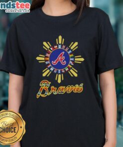 Happy Atlanta Braves X Hispanic Ladies Tee featuring vibrant colors and a stylish design celebrating baseball culture.