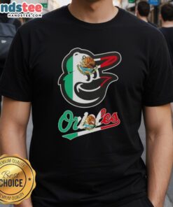 Happy Baltimore Orioles baseball t-shirt featuring a vibrant Mexican flag design, perfect for sports fans.