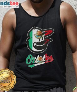 Alt Text: Happy Baltimore Orioles baseball tank top featuring a vibrant Mexican flag design, perfect for fans and summer wear.