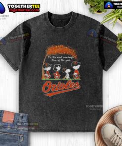 Happy Baltimore Orioles X Peanuts Snoopy and Friends autumn t-shirt celebrating 'It's the Most Wonderful Time of the Year.'