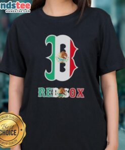 Happy Boston Red Sox baseball ladies tee featuring a vibrant Mexican flag design, perfect for fans and casual wear.