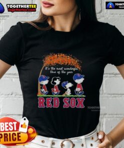 Happy Boston Red Sox tee featuring Snoopy and friends, celebrating autumn and the joy of the season.