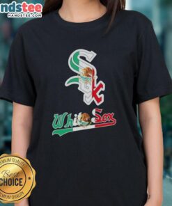 Happy Chicago White Sox baseball ladies tee featuring a vibrant Mexican flag design for fans celebrating their heritage.