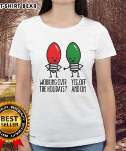 Happy Christmas Lights Pun tee for ladies, perfect for working over the holidays in 2025. Fun and festive design!