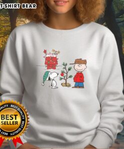 Alt Text: Cozy 'Happy Classic Christmas' sweatshirt featuring a whimsical Charlie Brown tree design for festive holiday spirit.