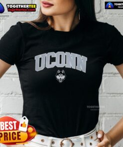 Happy Diana Taurasi wearing UConn Huskies logo ladies tee, showcasing team spirit and women's basketball pride.