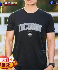 Happy Diana Taurasi wearing a UConn Huskies logo t-shirt, showcasing her love for the team and women's basketball.