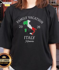 Happy family vacation in Italy 2026 wearing matching Family Travel Squad ladies tees, enjoying time together.