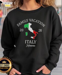 Alt Text: Happy family wearing Family Travel Squad sweatshirts on vacation in Italy 2026, enjoying their time together.