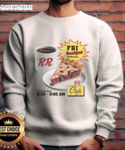 Alt Text: Happy FBI Breakfast Special sweatshirt from RR Cafe, showcasing a vibrant design perfect for casual wear.