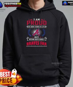 Alt Text: Happy Atlanta Braves fan wearing a proud hoodie, celebrating love for the team and sports spirit.