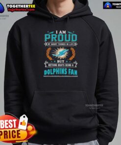 Happy I Am Proud hoodie showcasing Miami Dolphins fan pride, perfect for game day and showing team spirit.
