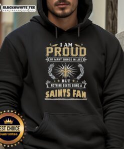 Happy I Am Proud hoodie showcasing New Orleans Saints pride, perfect for fans celebrating their team spirit.
