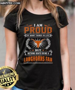 Happy Texas Longhorns fan wearing a proud ladies tee, celebrating their love for the team and Texas spirit.