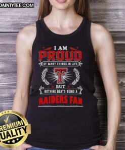 Happy Texas Tech Red Raiders fan wearing a proud tank top, celebrating their love for the team and school spirit.