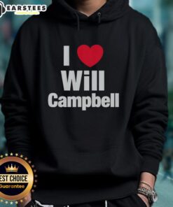 Happy fan wearing a 'I Love Will Campbell' New England Patriots hoodie, showcasing team spirit and enthusiasm.