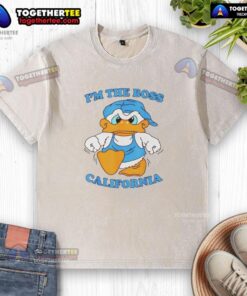 Alt Text: Happy I'm The Boss California Duck 90s washed t-shirt featuring a vibrant duck graphic and retro style.