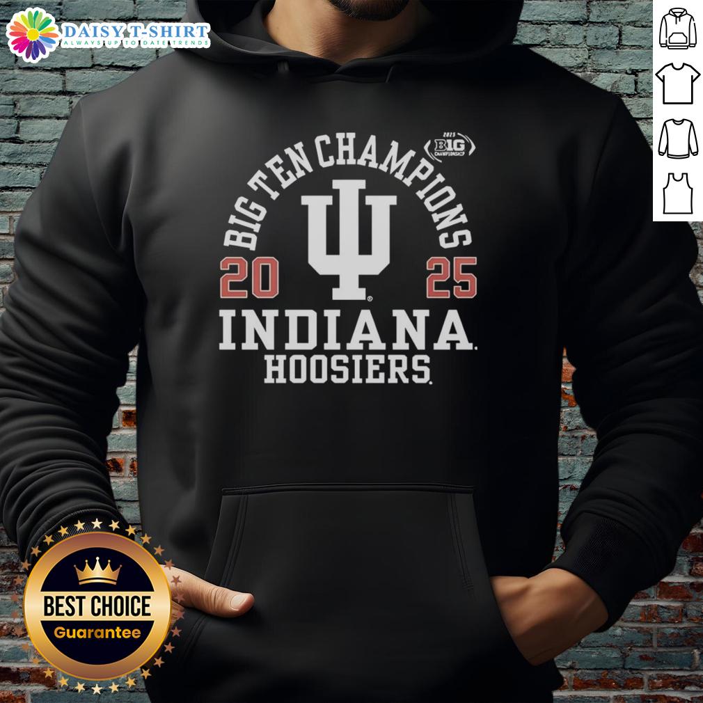 Happy Indiana Hoosiers Logo Big Ten Football Champions 2025 Hoodie Alt Text: Happy Indiana Hoosiers logo on a 2025 Big Ten Football Champions hoodie, showcasing team spirit and pride.