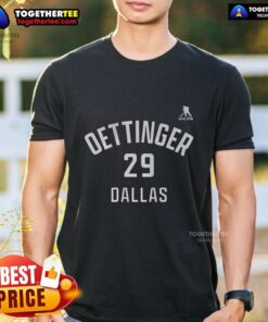 Alt Text: Happy Jake Oettinger Dallas Stars Ice Hockey T-Shirt with number 29, showcasing team spirit and fan pride.