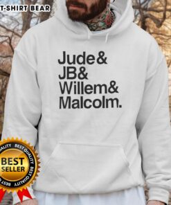 Happy Jude JB wearing a stylish hoodie with Willem and Malcolm, showcasing trendy fashion and friendship.