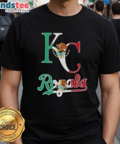 Alt Text: Happy Kansas City Royals baseball t-shirt featuring the Mexican flag design, perfect for fans celebrating their heritage.
