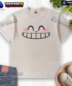 Happy Kawaii wide smile washed t-shirt featuring a colorful cartoon design, perfect for casual and cheerful outfits.