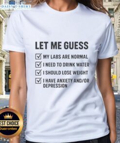 Alt Text: Happy Let Me Guess Labs Are Normal Ladies Tee featuring a playful design with a lab-themed graphic and vibrant colors.
