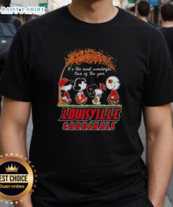 Happy Louisville Cardinals X Peanuts Snoopy and Friends autumn t-shirt celebrating 'It's the Most Wonderful Time of the Year.'