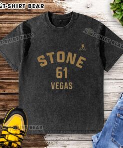 Happy Mark Stone Vegas Golden Knights ice hockey name and number 61 washed t-shirt in black, featuring team logo.