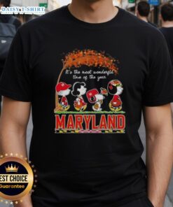 Alt Text: Happy Maryland Terrapins X Peanuts Snoopy and Friends Autumn T-Shirt celebrating the most wonderful time of the year.