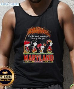 Happy Maryland Terrapins tank top featuring Snoopy and friends, perfect for autumn and celebrating the season.