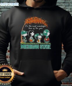 Alt Text: Happy Michigan State Spartans hoodie featuring Snoopy and friends, perfect for autumn's most wonderful time.