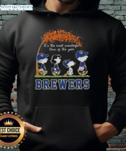 Happy Milwaukee Brewers X Peanuts Snoopy hoodie celebrating autumn and the joy of the season, perfect for fans.