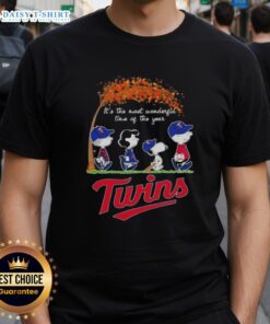 Happy Minnesota Twins X Peanuts Snoopy and Friends autumn T-shirt celebrating 'It's The Most Wonderful Time of The Year.'