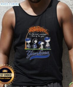 Happy New York Yankees X Peanuts Snoopy and Friends tank top, perfect for autumn and celebrating the festive season.