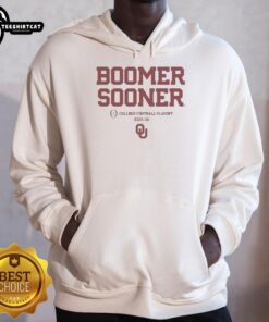 Happy fan wearing a Oklahoma Sooners football hoodie, showcasing Boomer Sooner spirit for 2025-2026 CFP season.