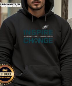 Happy Philadelphia Eagles inspire change with equity justice hoodie, showcasing team spirit and social awareness.