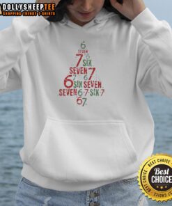 Happy Six Seven Christmas Tree meme on a cozy 6-7 hoodie, perfect for festive holiday celebrations.