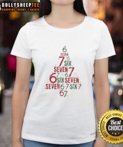 Alt Text: Happy Six Seven Christmas Tree meme on a ladies tee, perfect for festive holiday celebrations and fun gatherings.