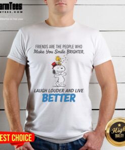 Alt Text: Happy Snoopy Friends T-Shirt featuring a cheerful design that expresses joy, laughter, and friendship for a brighter life.