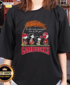 Happy South Carolina Gamecocks X Peanuts Snoopy and Friends autumn ladies tee, perfect for celebrating the season.