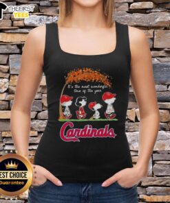 Happy St. Louis Cardinals tank top featuring Peanuts' Snoopy and friends, celebrating autumn's most wonderful time of the year.