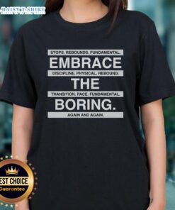 San Antonio Spurs ladies tee featuring 'Happy Stops Rebounds' design, promoting discipline and physical wellness.