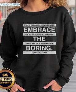 San Antonio Spurs sweatshirt featuring 'Happy Stops Rebounds' slogan, promoting discipline and physical fitness.